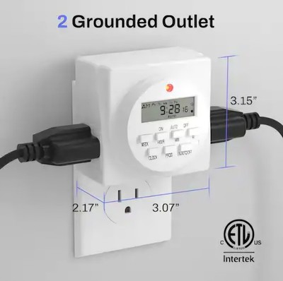 DUAL OUTLET TIMER - DIGITAL & PROGRAMMABLE - Century FD60-U6 7-Day 15A UL Listed
