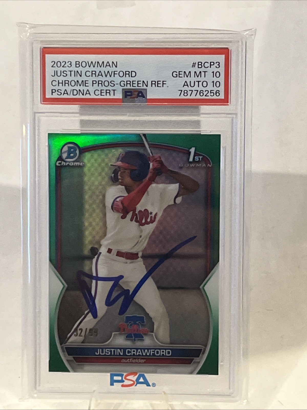 2023 Bowman - Chrome Prospects Justin Crawford #BCP-3 Green Refractor /99 (RC)
