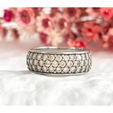 Band Style CZ Gemstone Fully Lined 925 Sterling Silver Vintage Ring - sz 8