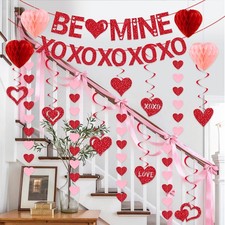 Pre-Strung Valentines Day Decorations, Red BE Mine XO Valentine's Banner,Hear...