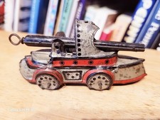 NICE VINTAGE 1910'S TIN LITHO GUN SHIP W/ SPRING LOADED CANNON GUN PENNY TOY