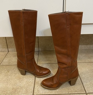 Vintage 70s Dexter Campus Boots Women 6 M Tall Go Go Leather Stacked Heel USA