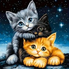 Starry Night Kittens Diamond Art Kits for Adults,Cute Animals 5D Diamond Painti,