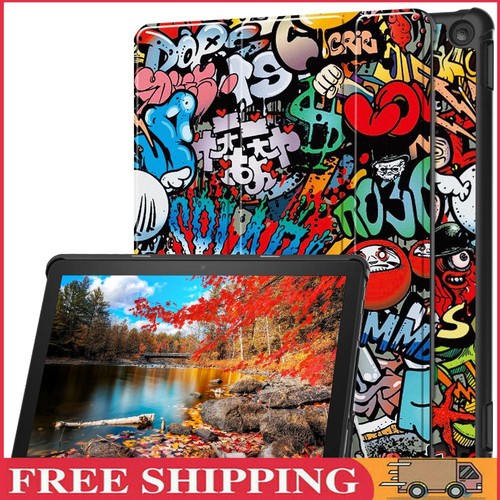 Trifold Stand Cover Auto Wake/Sleep für Fire HD 10 Tablet (Graffiti)