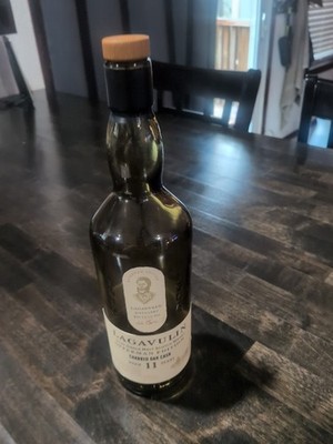 Empty Green 750 mL Corked Bottle Of Lagavulin Offerman Edition Scotch Whiskey