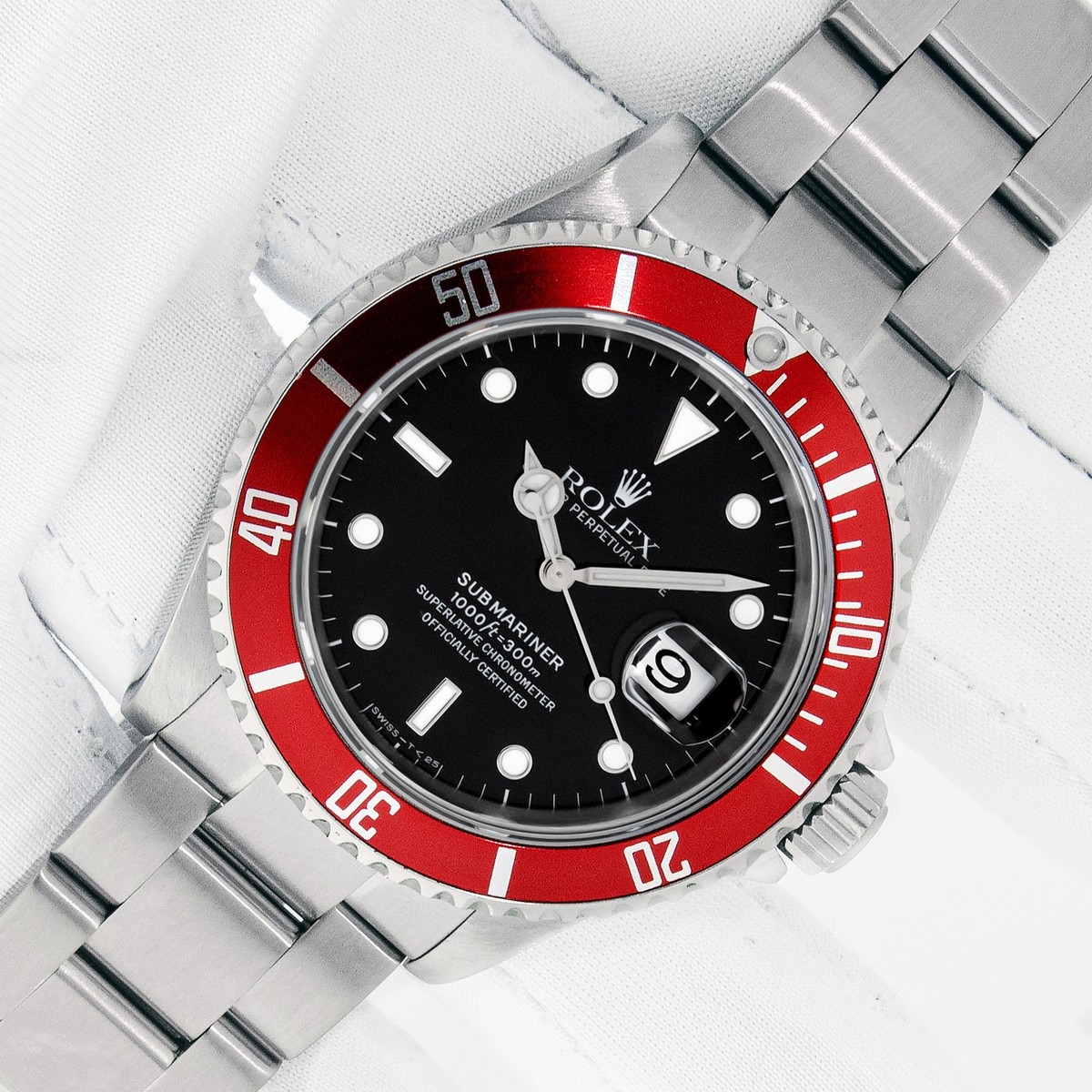 ROLEX SUBMARINER 16610 DATE STAINLESS STEEL 40MM BLACK DIAL RED