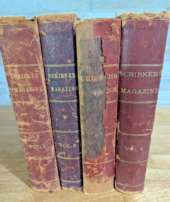 Scribners Illustrated Monthly Magazine Leather Antique Books 1870 1871 1888 1889
