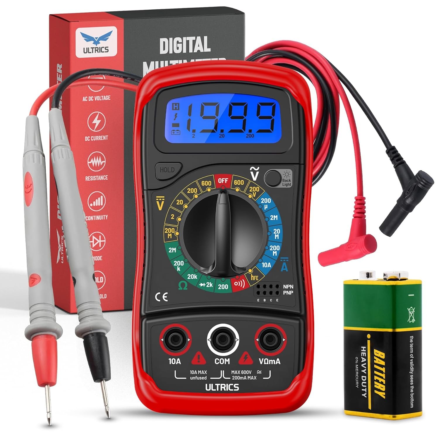 Digital Multimeter,Voltmeter Ammeter Ohmmeter with Test Leads Backlight Display