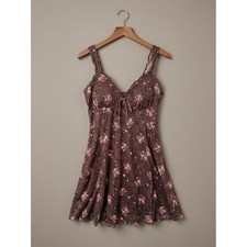 Brown Floral Lace Cami Mini Dress Sweetheart Earthy forest fairy Granola