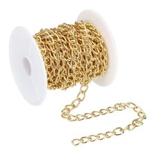 16Ft Curb Chain, Twisted Cuban Link Chain with Spool 9 x 6 x 1mm, Golden