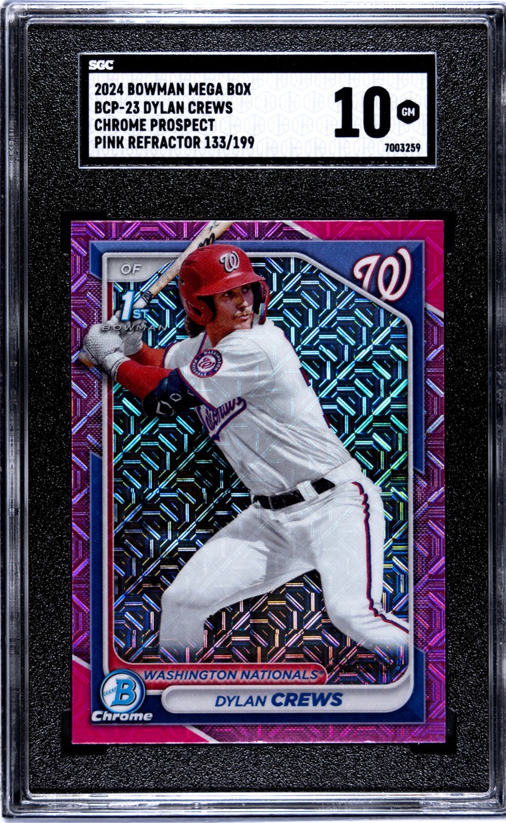 Dylan Crews 2024 Bowman Chrome Mega Box Prospect Pink 1st /199 SGC 10