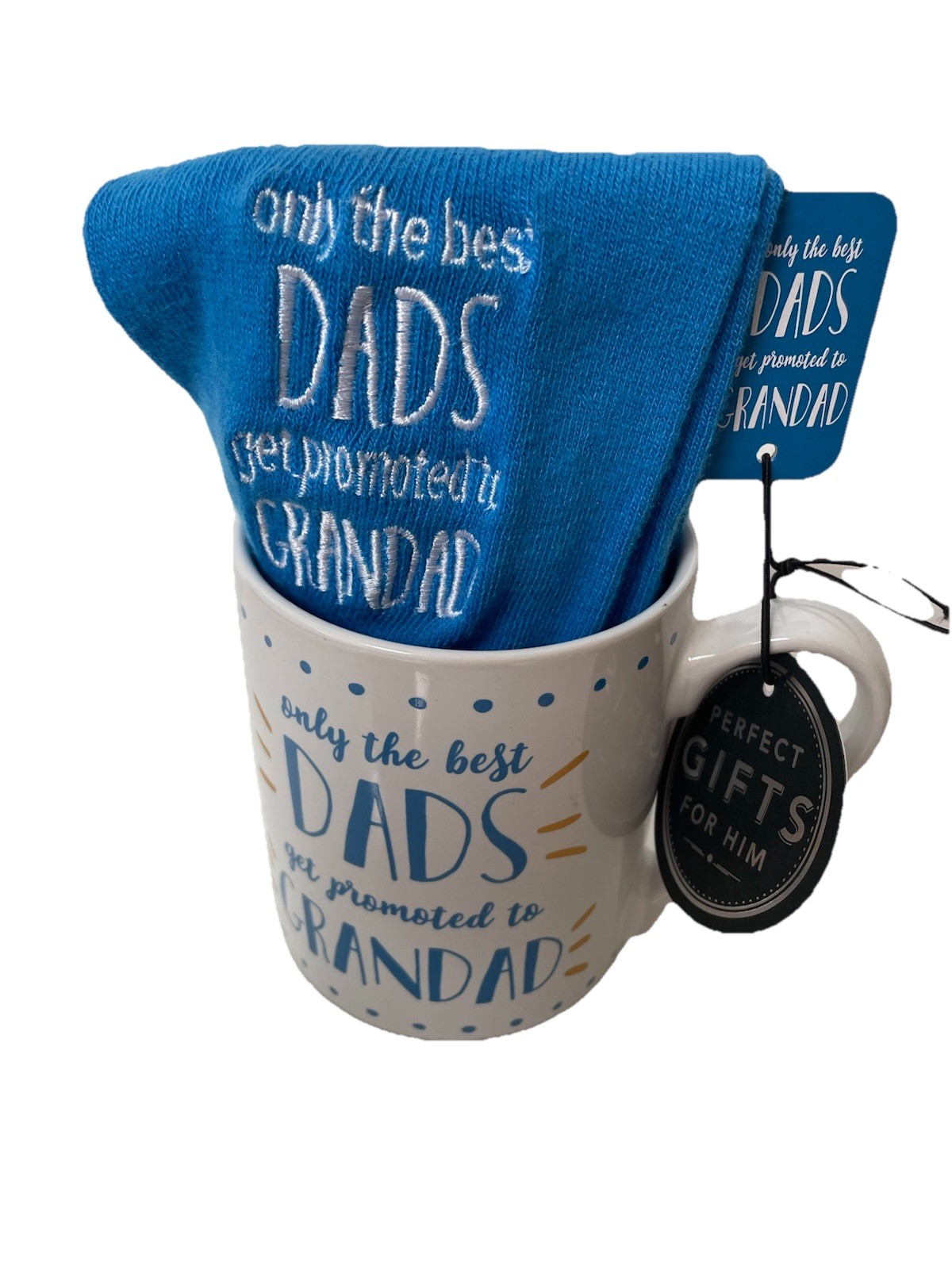 SAOLA Tazza ceramica nonno con calze "Solo il miglior papà viene promosso al nonno" NUOVA