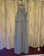 David's Bridal Mercury Chiffon Halter Maxi Dress Size 22 Rhinestone Lined