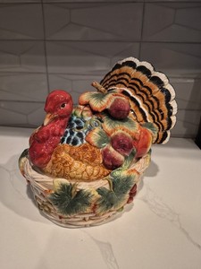 Fitz And Floyd Festive Turkey Vegetable Bowl / Tureen Gourmet Country Dish