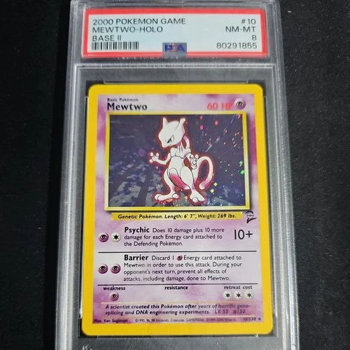 Pokémon Mewtwo Base II Holo 10/130 PSA 8