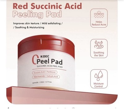 KOEC Red Succinic Acid Panthenol Facial Peeling Pads- Exfoliating Toner Pads