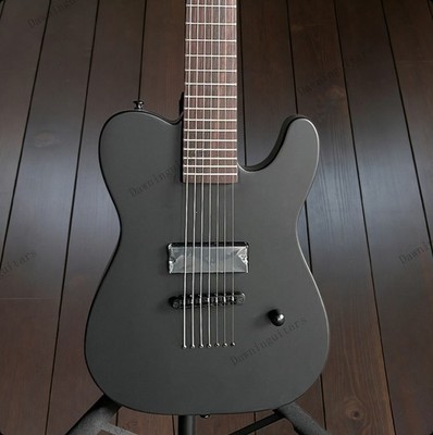 Electric Guitar Matte Black 7 Strings Thru Body 1H Pickups No Inlay Black Parts