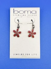 Boma Sterling Silver Red Flower Dangle Earrings 