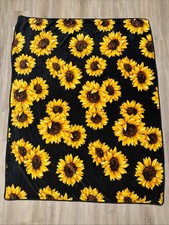 Sunflower Throw Blanket Soft Plush Fleece 48x64 Black Yellow Floral