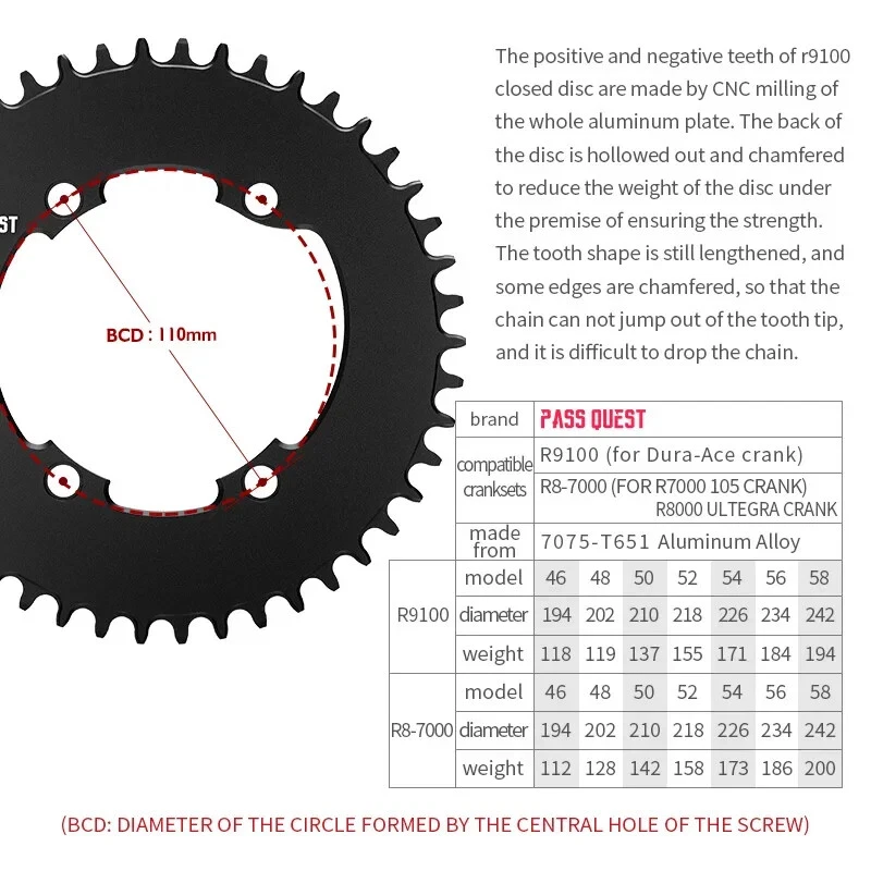 110BCD Road Bike AERO Chainring 46T-58T for SHIMANO Round/Oval ChainWheel - Image 3 of 4