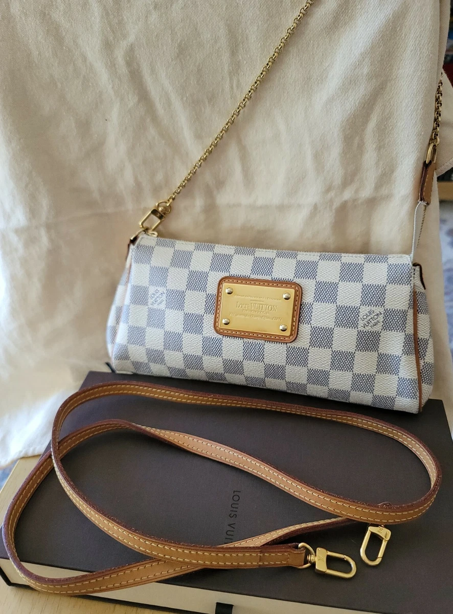 LOUIS VUITTON Pochette Eva Damier Azur Clutch Bag White