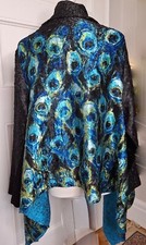 ✩gorgeous *besarani* Peacock Ruffle Print Silk Kimono Jacket O/s✩