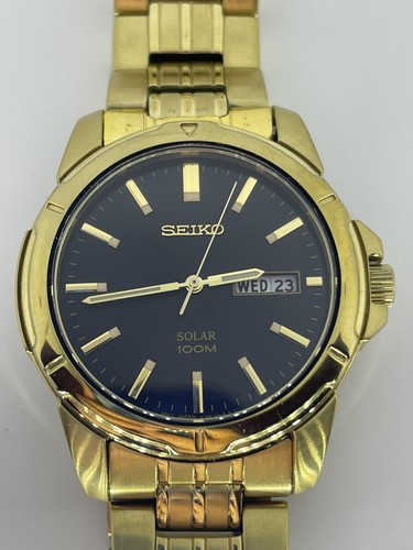 Seiko Mens Sne100 Gold Tone Solar Black 