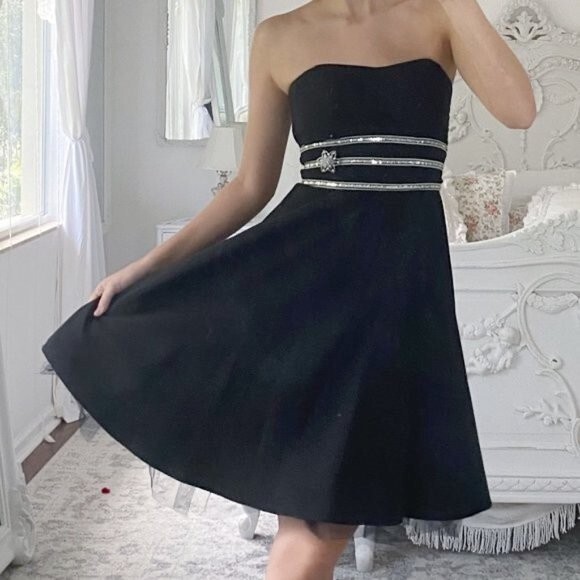Vintage Black Strapless Fit And Flare Dress Sweetheart Size Small