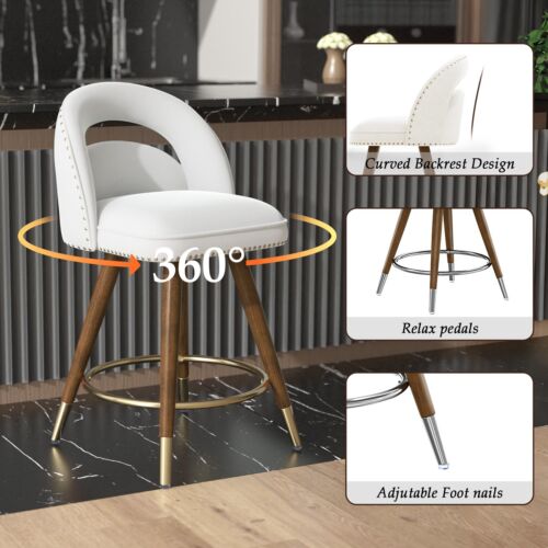 2Pcs Modern Swivel Bar Stools with Footrest Counter Height Stools for Kitchen - Picture 6 of 15