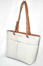 Michael Kors Bedford Medium TZ Pocket Faux Leather Tote -Vanilla