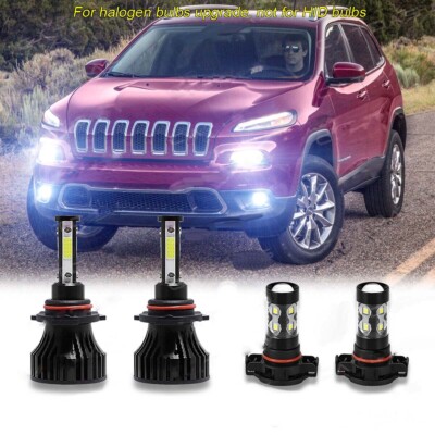 LED Headlight & Fog Light Bulb Combo For Jeep Cherokee 2014-2015 - 6000K Clear White, 9012 & 5202
