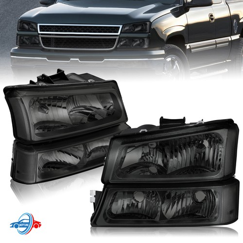 Pair Black Headlights ASSY For 2003-2006 Chevy Silverado Avalanche 1500 2500 HD - Bild 1 von 13
