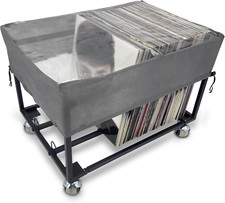 Vinyl Record Storage Holder on Wheels - with Dust Cover - Holds up to 100 LP - A