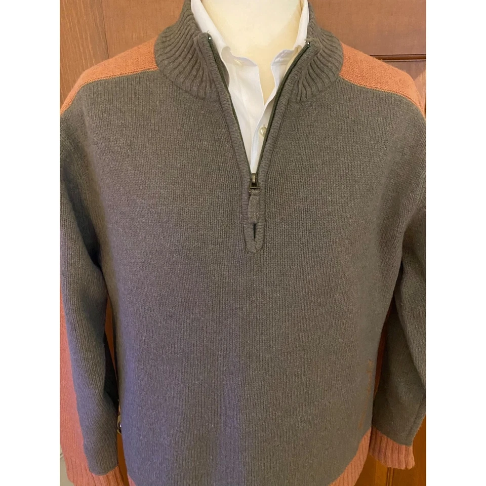 Life is Good Lambswool 1/4 Zip Sweater Men Large Olive Ribbed Knit Pullover - Image 4 of 4