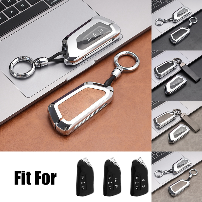 Alloy Leather TPU Car Key Fob Case Cover For VW Golf Tarraco ID.3 ID.4 Seat Leon