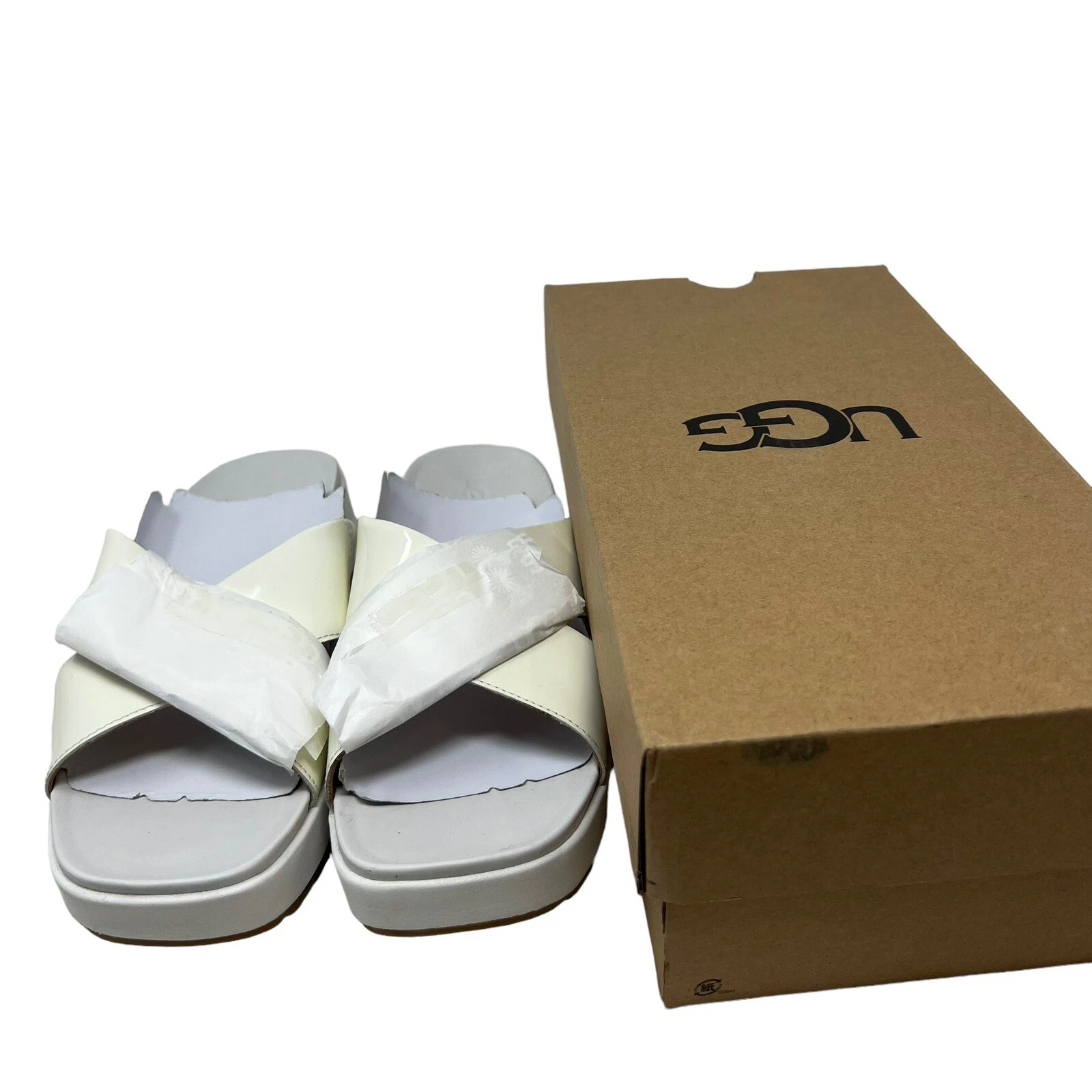 UGG Emily 1107896 pantofole da donna bianche con cinturino in pelle taglia US 9 5