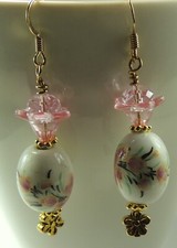 Porcelain Flower Earrings with Acrylic Flowers  Crystal Handmade Jewelry