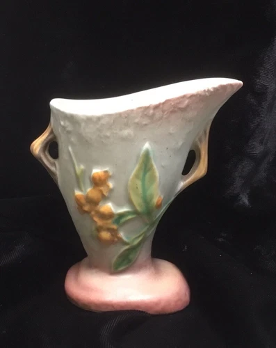 ROSEVILLE 872-5 Gray Pink BITTERSWEET' VASE Yellow Green Floral