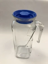 Frigorello Clear Glass Qt Refrigerator Juice Milk Bottle Italy Blue Plastic Lid