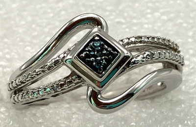 Neu ohne Etikett JWBR Kay Jewelers Sterlingsilber schwarz-weißer Diamant verwirbelt Ring Größe 7