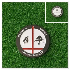 The Golf Trails Of THE WOODLANDS 1-1/2”  Double Sided Red Arrow Golf Ball Marker