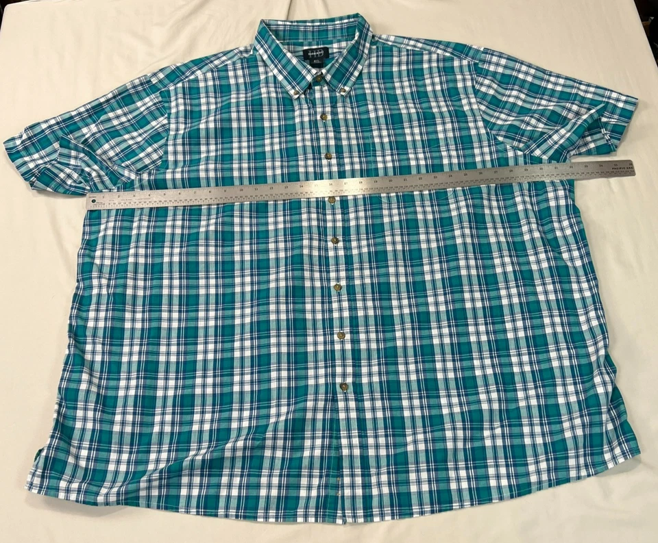 Camisa Harbor Bay HB Para Hombres 4XL Verde Azulado A Cuadros Abotonada Manga Corta Informal Usada en Excelente Condición Foto 3 de 4