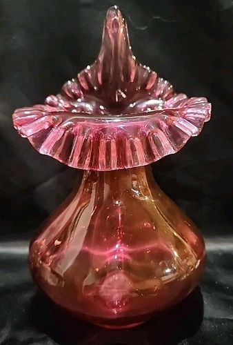 Fenton Cranberry 9 inch Jack in the Pulpit Melon Vase