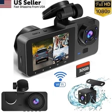 Car Dual Lens Dash Cam HD 1080P Front/Rear/Inside Video Recorder Camera G-Sensor