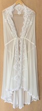 Vtg Peignoir Cape Robe Romantic Ivory Sheer W/Lace Bridal Pearls One Size