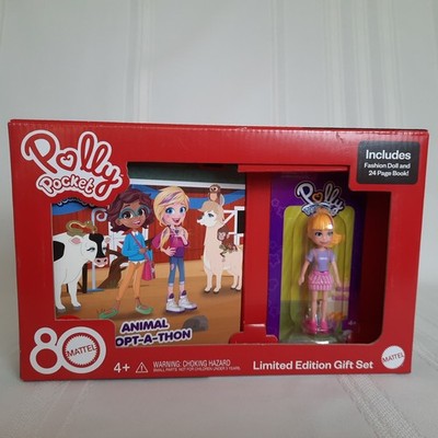 Polly Pocket Fashion Doll & 24-Pg Book, Animal Adopt-A-Thon, Limited Edition,New