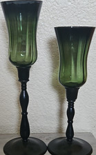 Set of 2 Modern Green Glass Black Metal Candle Holders for Votive/Tea Light