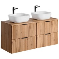 Badezimmer BadmöBel Doppelwaschtisch 120Cm Waschtisch Mit Waschbecken Eiche