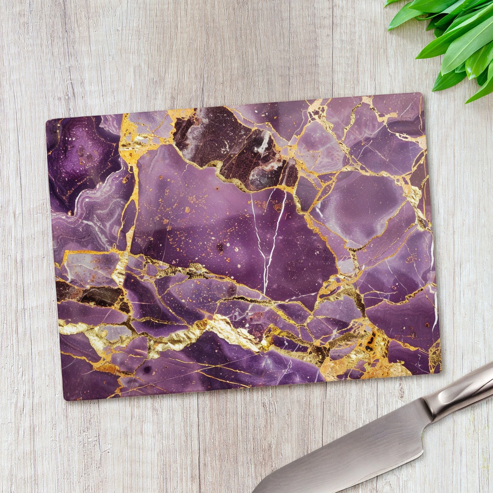 Purple Gold Marble Effect Glass Chopping Board Large Kitchen Worktop Saver
Opens in a new window or