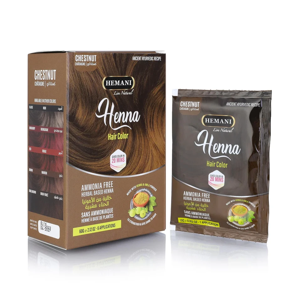 Color de pelo Hemani Henna castaño 60 g - Colorante herbal sin amoníaco Foto 4 de 4